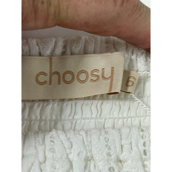 New Choosy Women 6 Small White Eyelet Fully Lined Mini Skirt Smocking Ruffle T - Picture 8 of 8